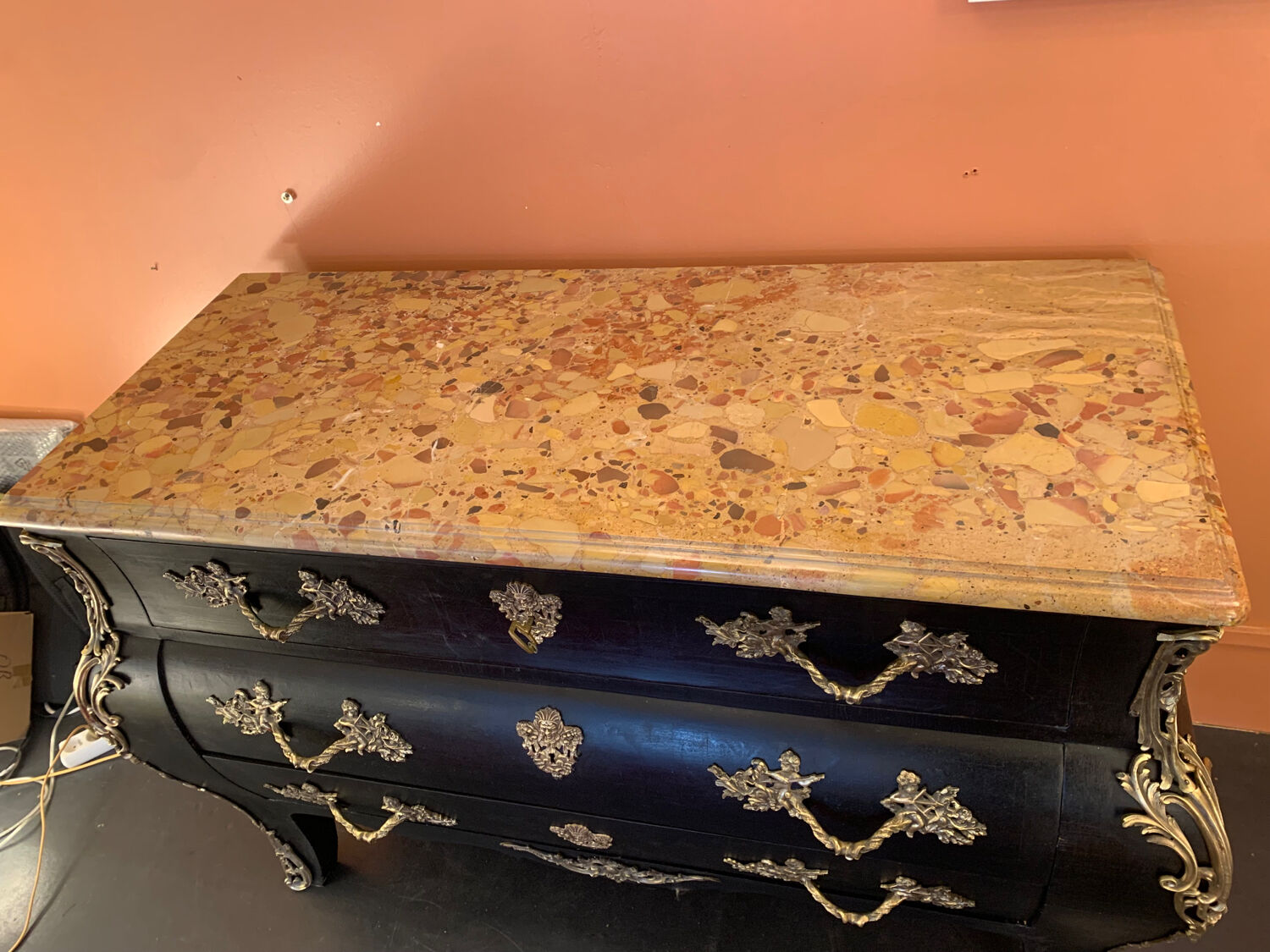 Chest of drawers tomb black patina Louis XV style