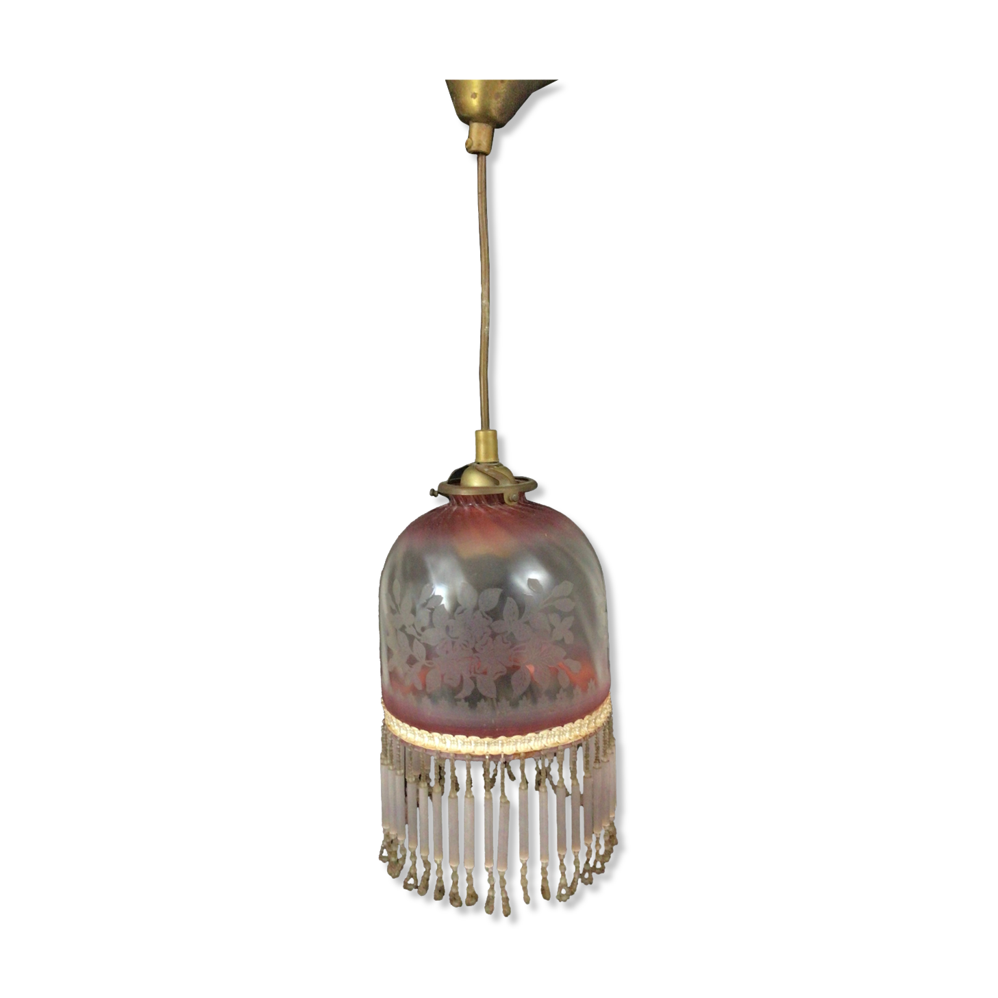 Suspension Art deco en verre et perles