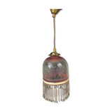 Art deco pendant lamp in glass and pearls