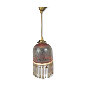 Art deco pendant lamp in glass and pearls