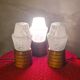 three Scandinavian bedside lamps, turned wood and glass, Clichy 20x9, electric ok