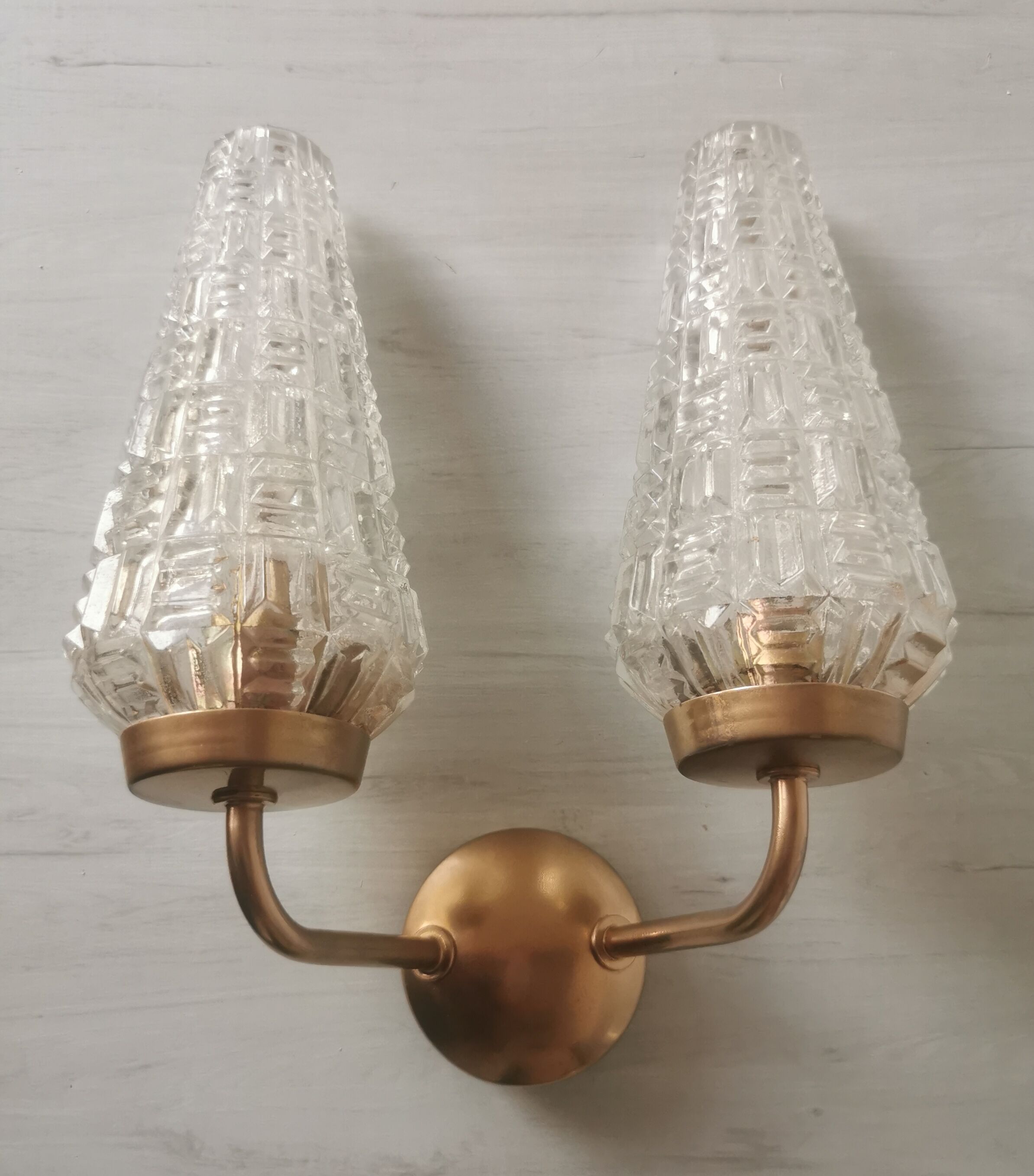 Vintage glass and brass applique