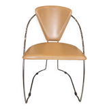 1 Linda armchair chair by Arrben in camel brown leather with a chrome steel frame.