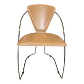 1 Linda armchair chair by Arrben in camel brown leather with a chrome steel frame.