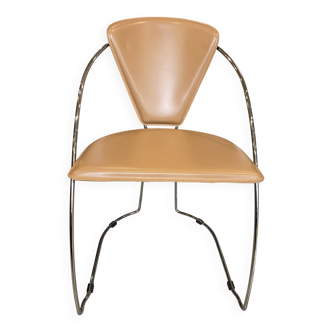 1 Linda armchair chair by Arrben in camel brown leather with a chrome steel frame.