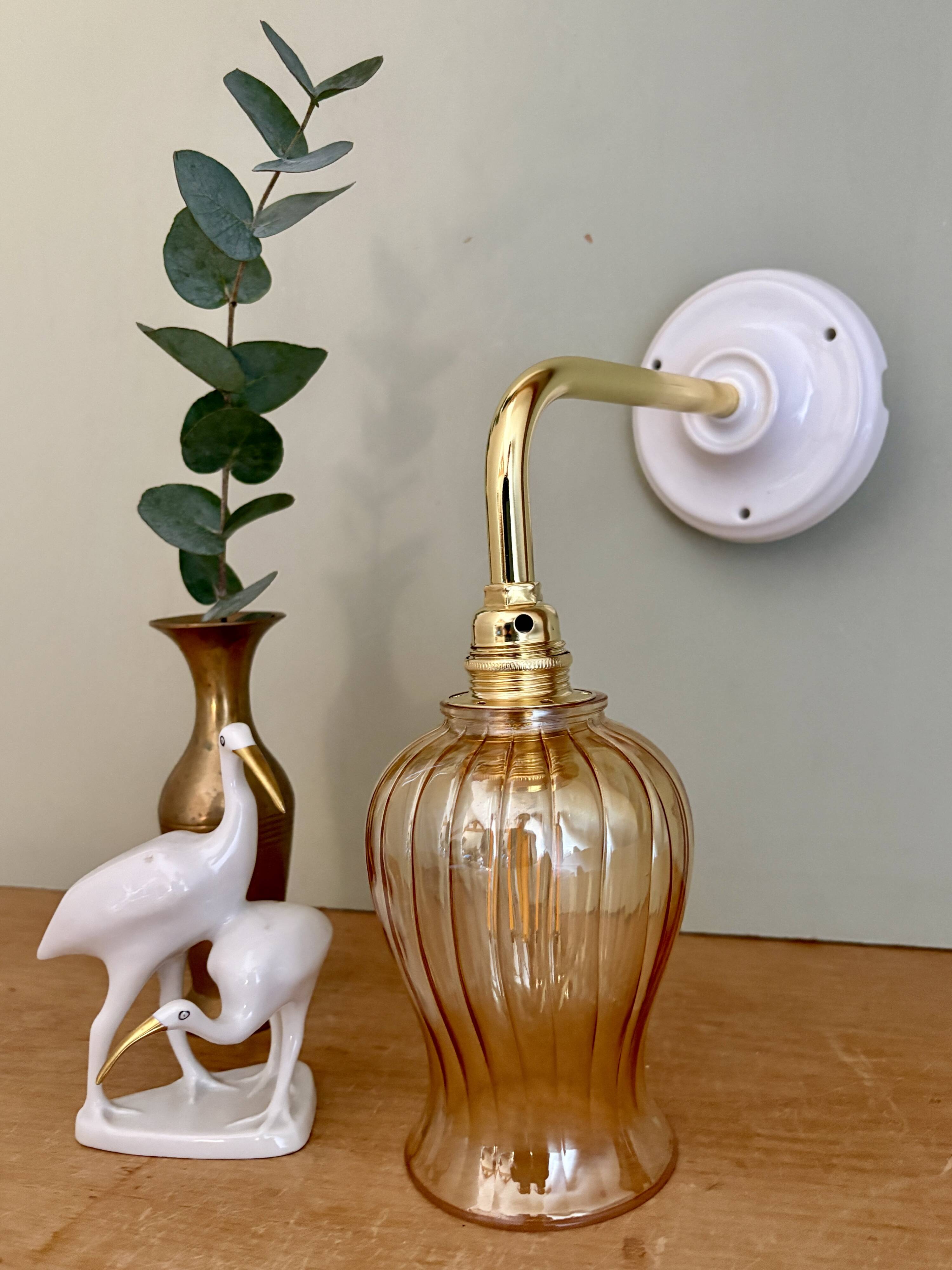 Vintage tulip angled wall light in amber glass