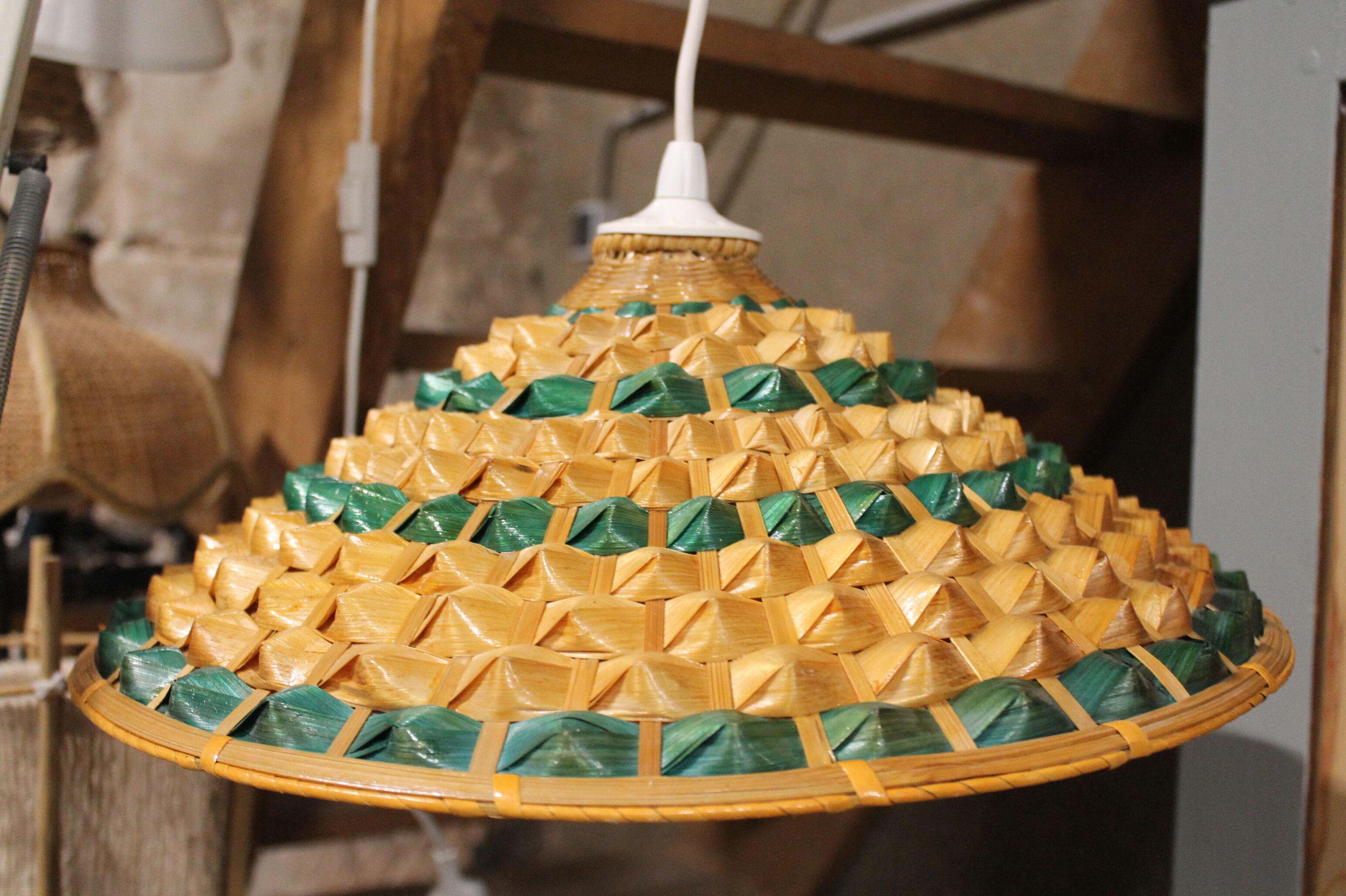 Lot of two braided fiber hanging lamps