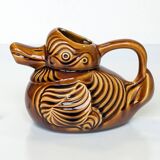 Pitcher - duck-shaped vase in shiny Sarreguemines enamel slip.