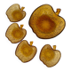Amber glass dessert service in the shape of an apple made in Italy.