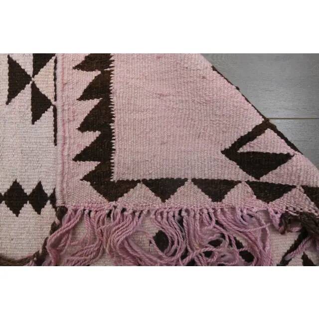 1970s vintage Turkish Oushak handmade wool cotton pink runner rug 98x317