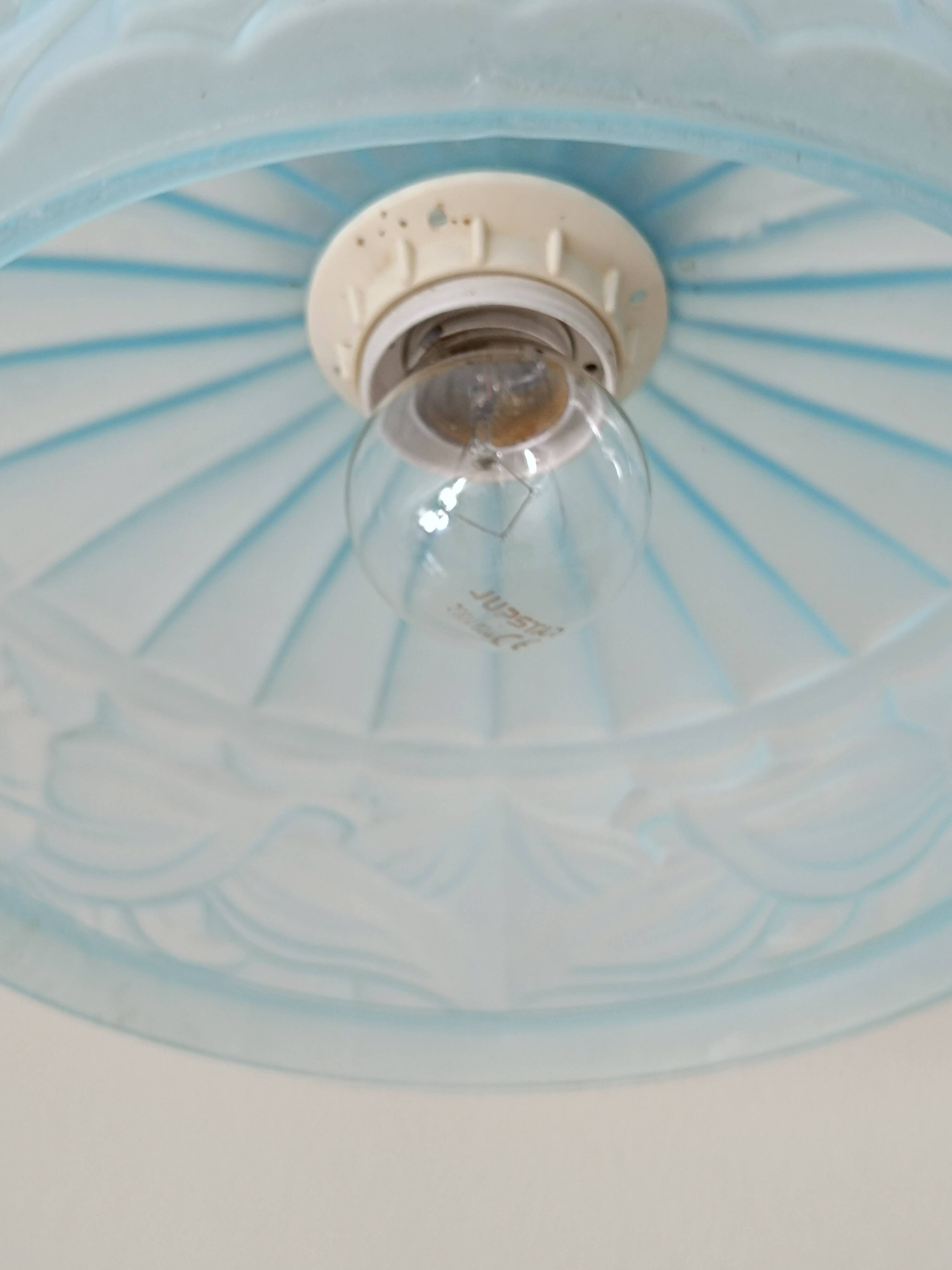 Vintage frosted blue glass pendant light