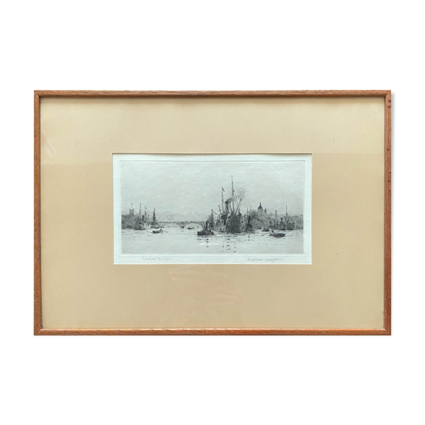 Tableau gravure originale Rowland Langmaid (1897/1956) ''London Bridge