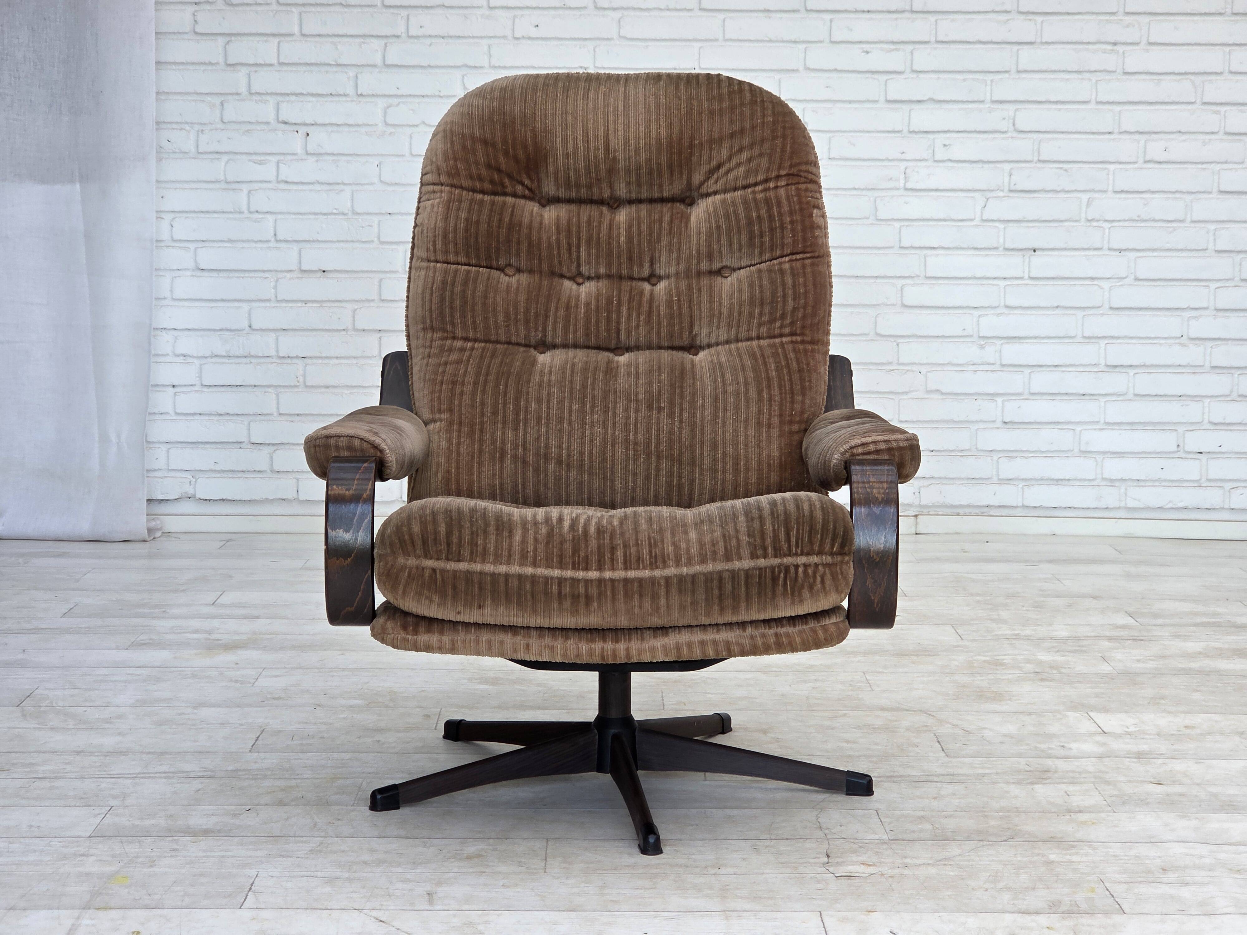 1970s, Danish swivel armchair, brown furniture corduroy.
