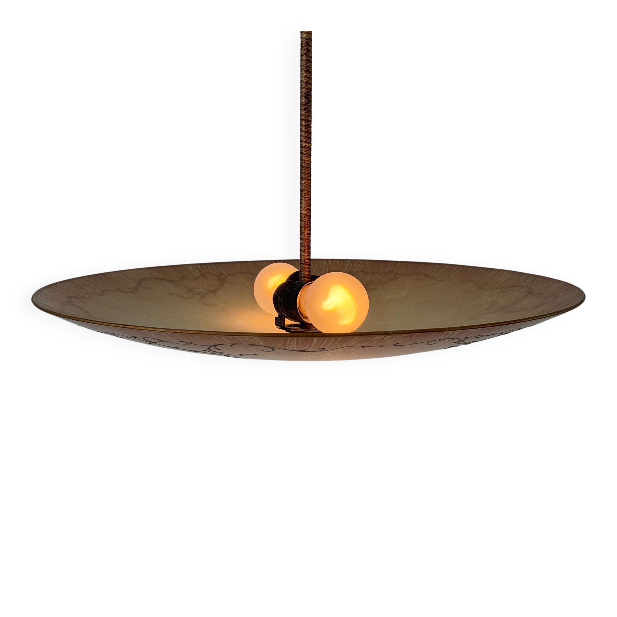 Art Deco ceiling light in pink gilded glass, 1940s, Germany