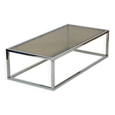 Vintage coffee table modern design chrome smoked glass mid century sixties 126cm