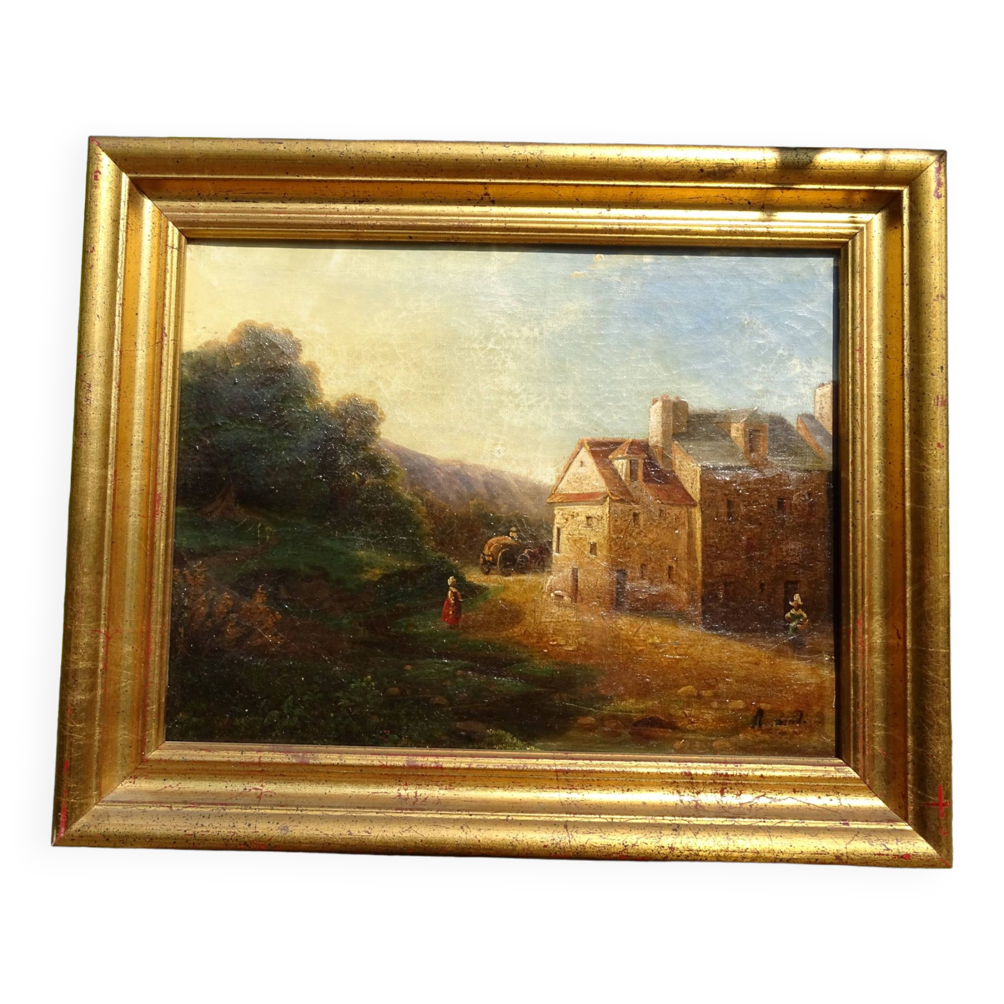 Old Dutch School Painting Countryside and Peasants