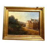 Tableau Ancien Ecole Hollandaise Campagne et Paysans