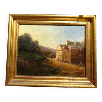 Old Dutch School Painting Countryside and Peasants