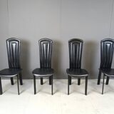 Vintage black leather dining chairs, set of 4, 1980s