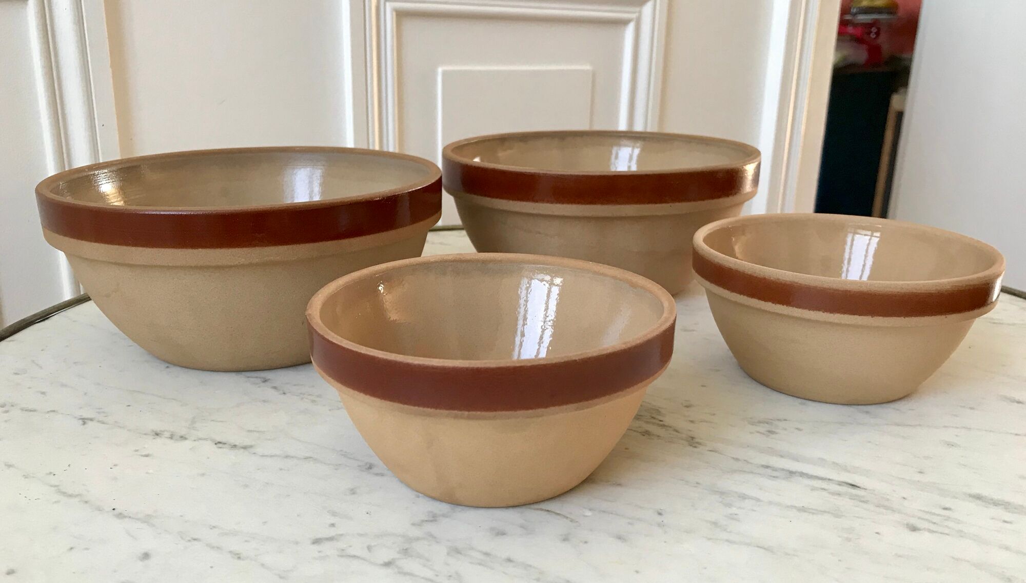 Duos of salad bowls in Gien sandstone 70s made in France