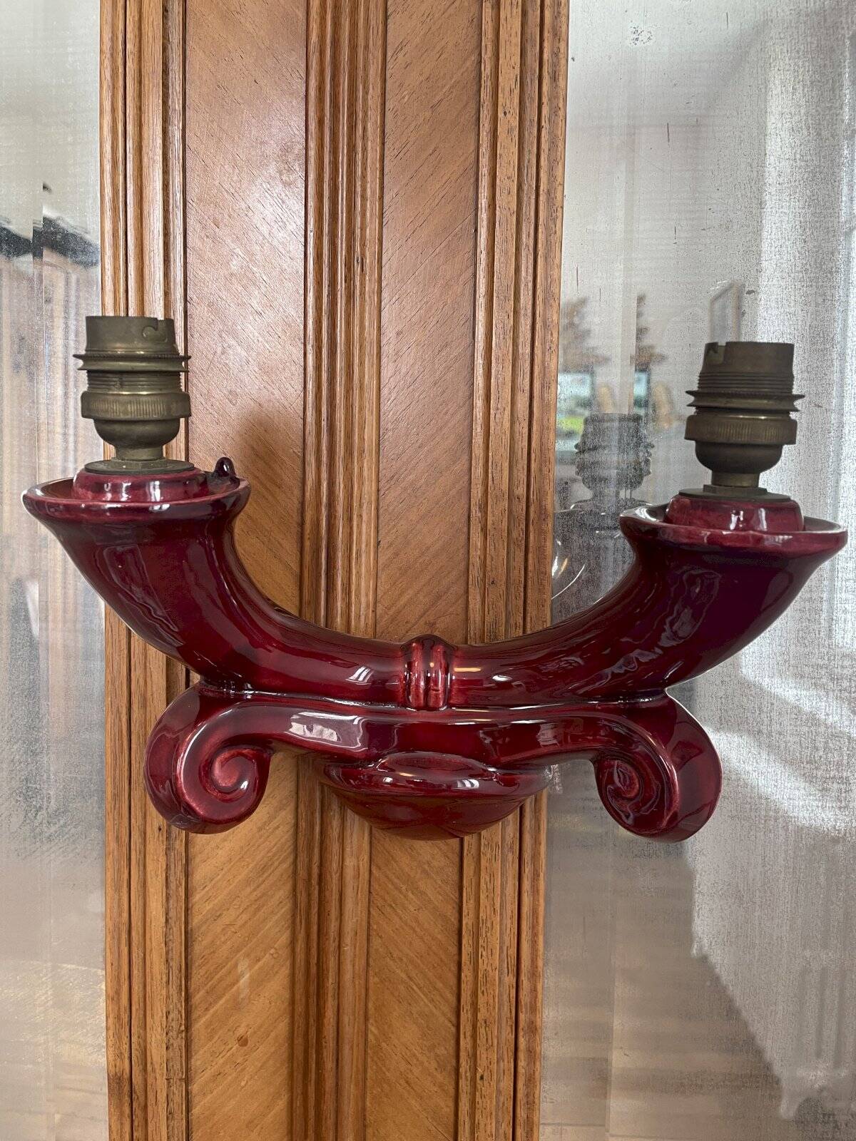 Art Deco burgundy red ceramic wall lamp