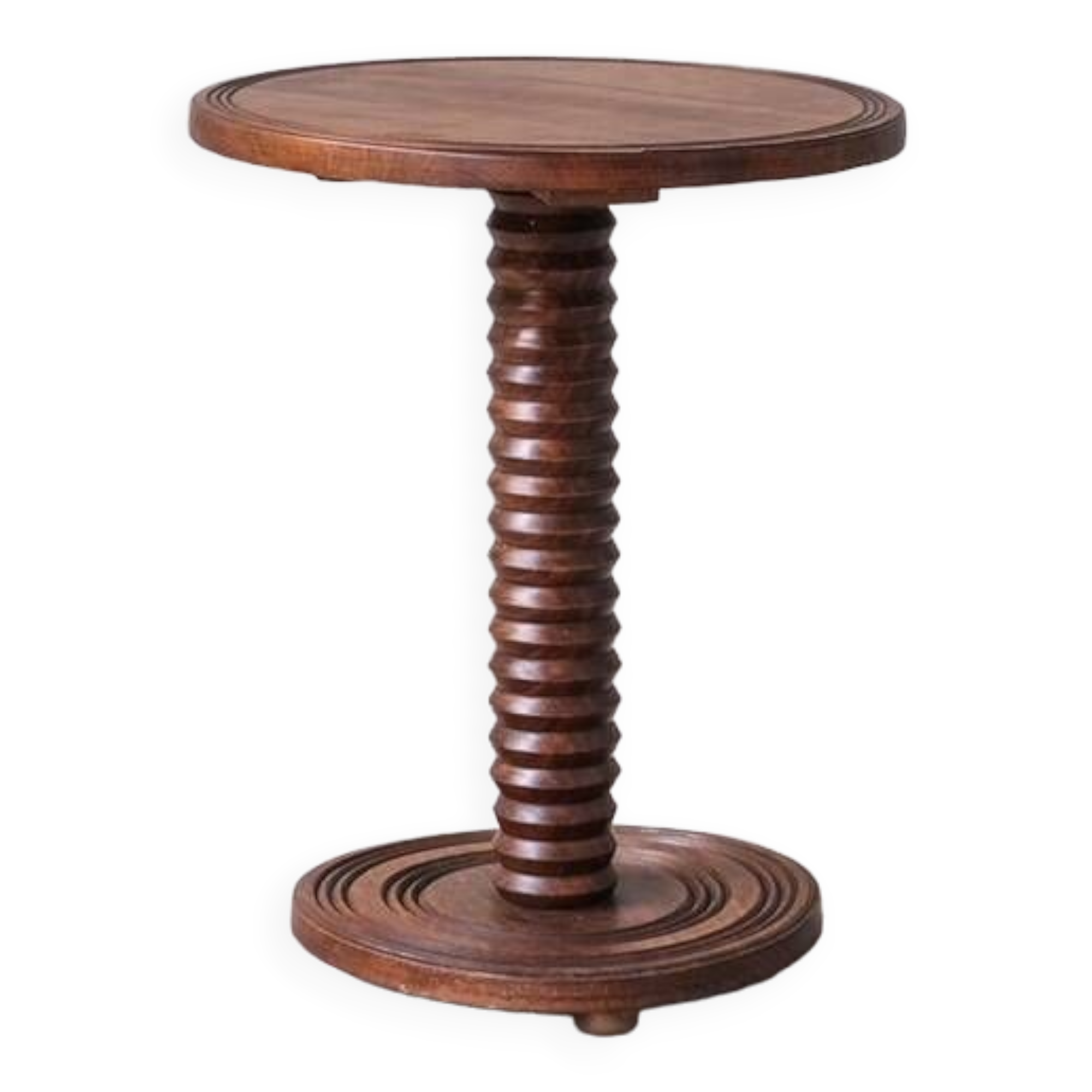 Turned Oak Mid-Century French Pedestal or Side Table