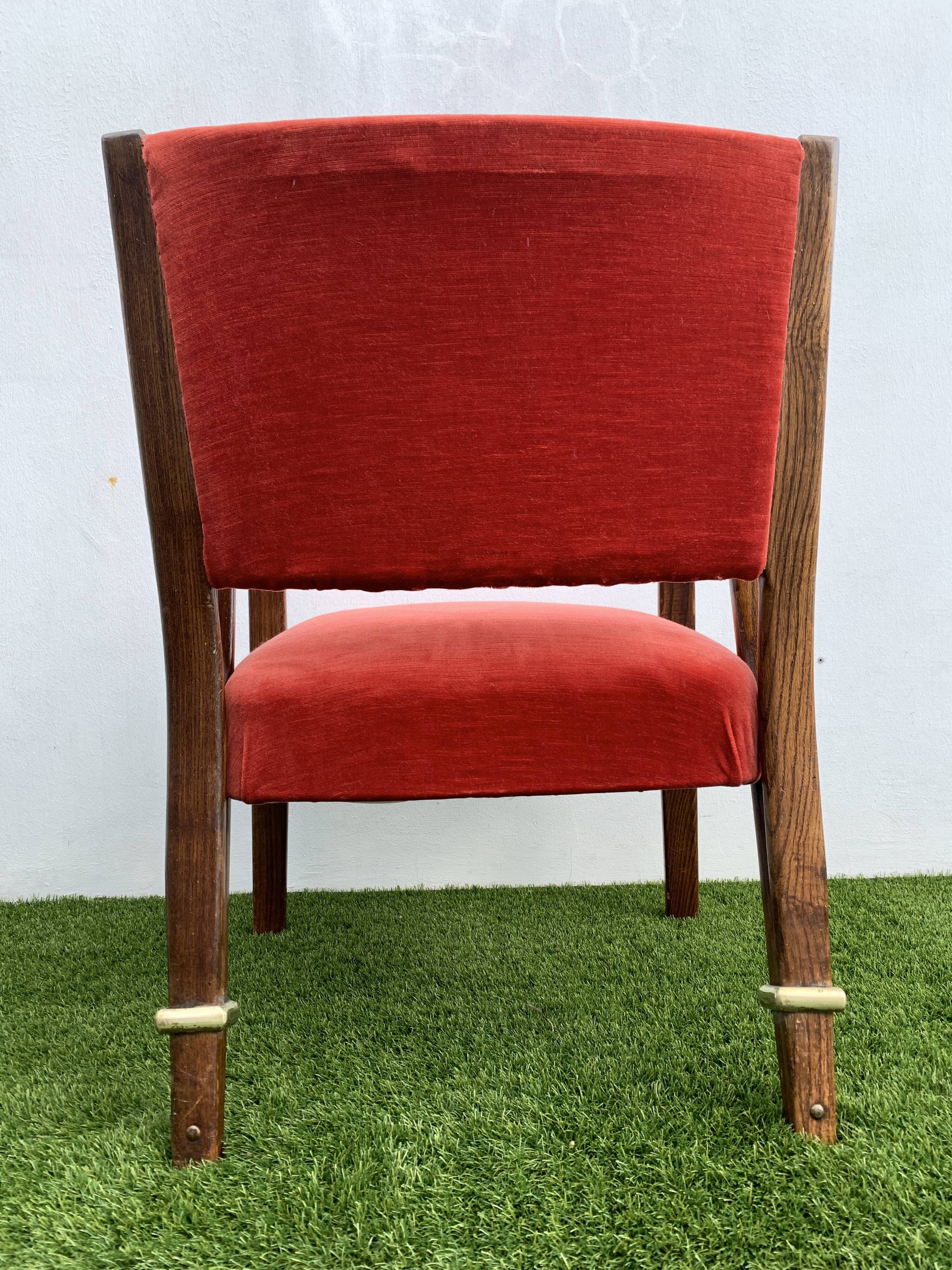 Hugues Steiner armchair, bow-wood model, curved wood and velvet, 1950