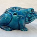 Blue ceramic frog flower frog
