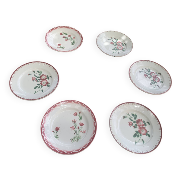 6 assiettes plates depareillees, 2 modele aude et 4 modele epernay sarreguemines et digoin,