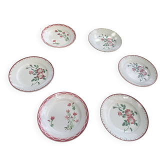 6 mismatched dinner plates, 2 Aude models and 4 Epernay Sarreguemines and Digoin models,