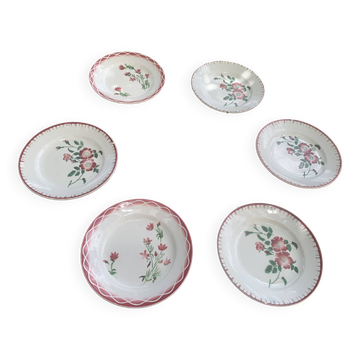 6 assiettes plates depareillees, 2 modele aude et 4 modele epernay sarreguemines et digoin,
