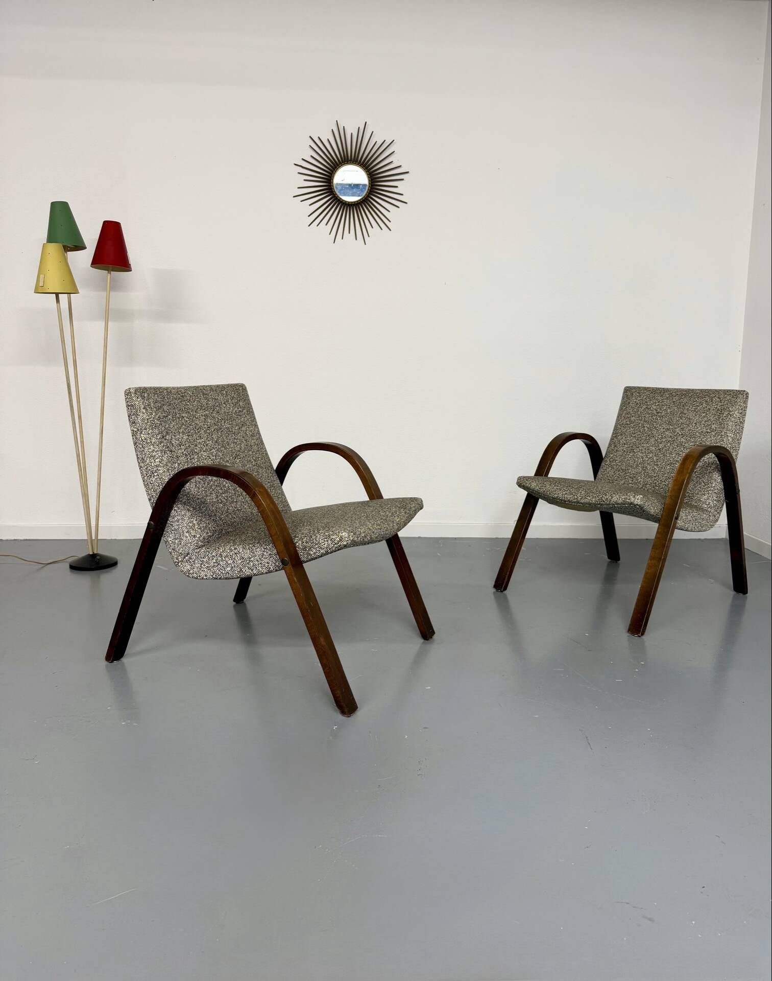 Set of 2 vintage design Bow-Wood Steiner armchairs, 1950s.