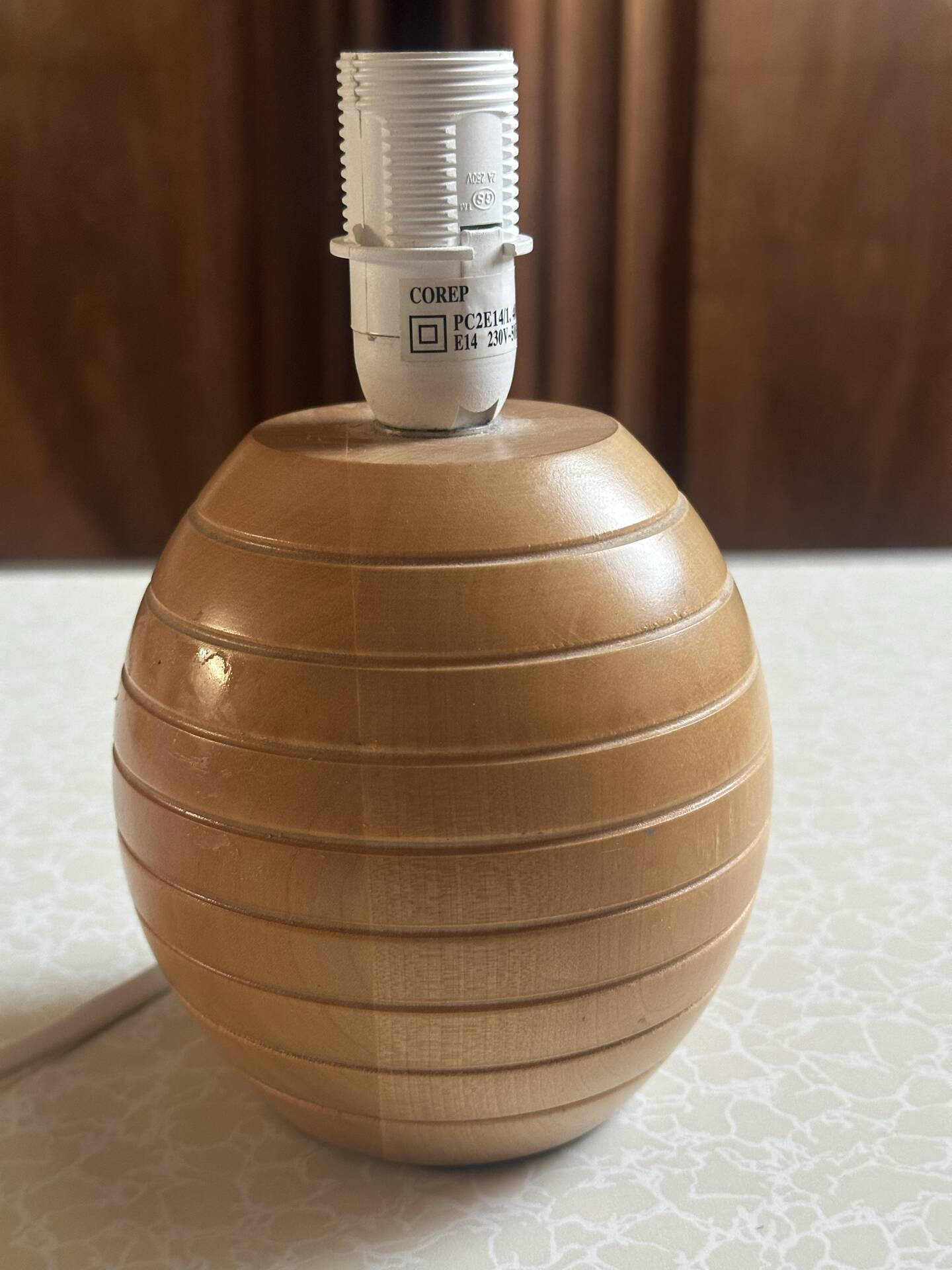 Turned and grooved wooden lamp base – 1980s