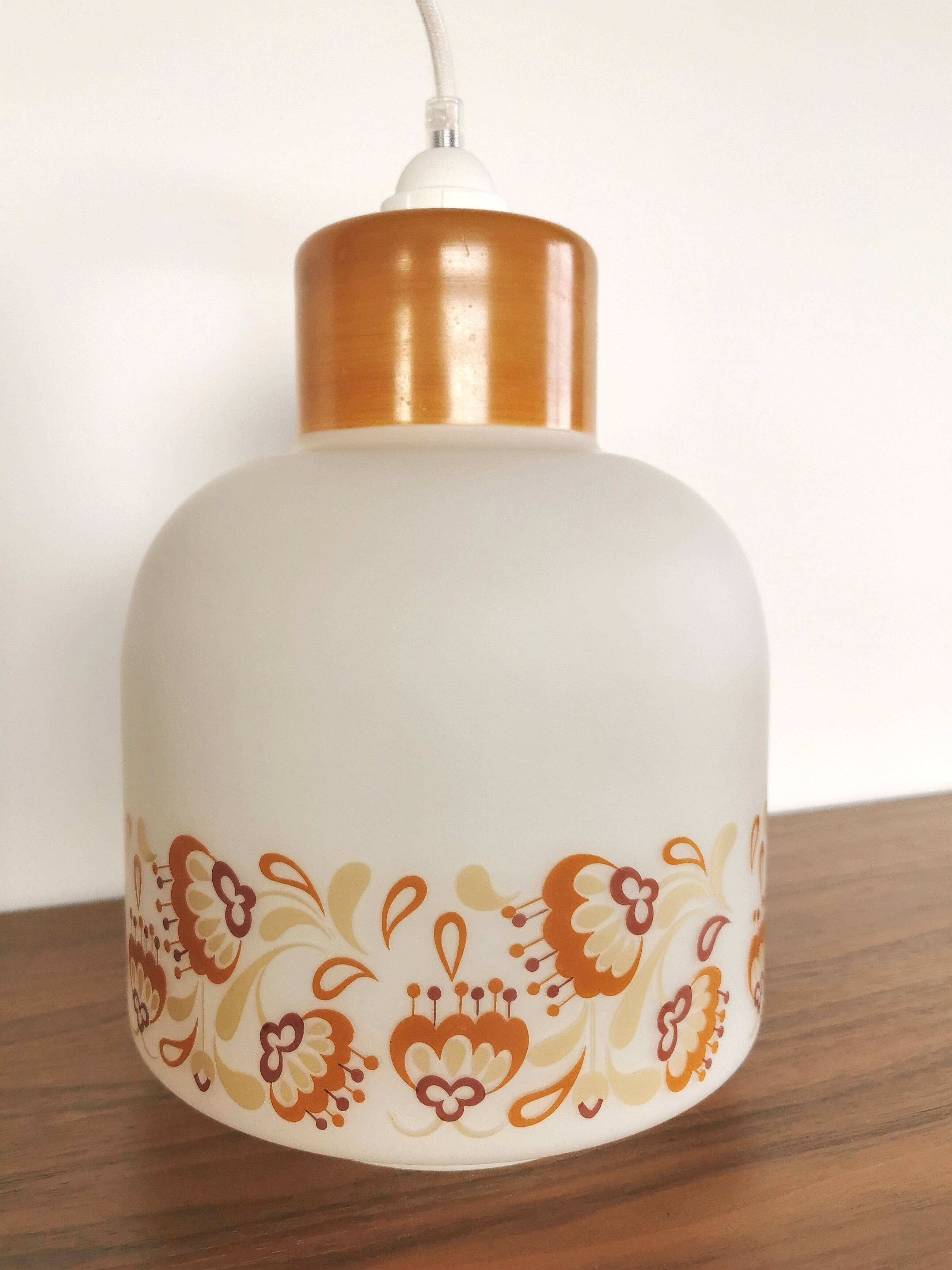 Vintage 70s opaline pendant lamp "Orangey white"