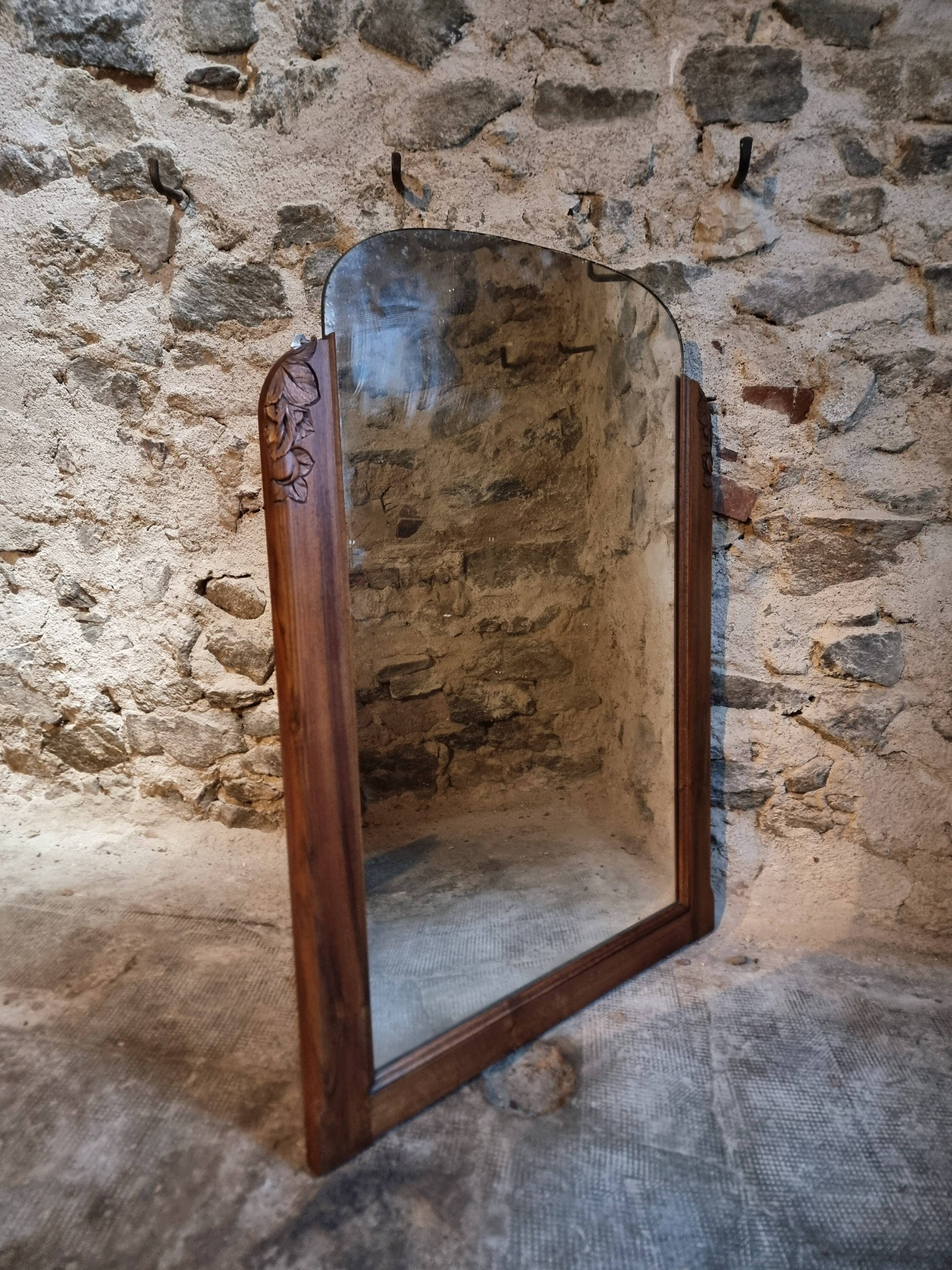 French Art Deco walnut mirror – sculpted wall mirror from the 1920s in France