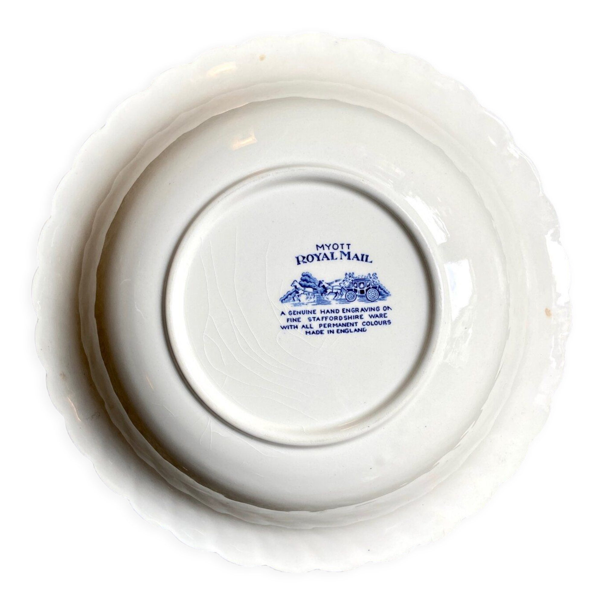 English earthenware bowl MYOTT Royal Mail white and blue