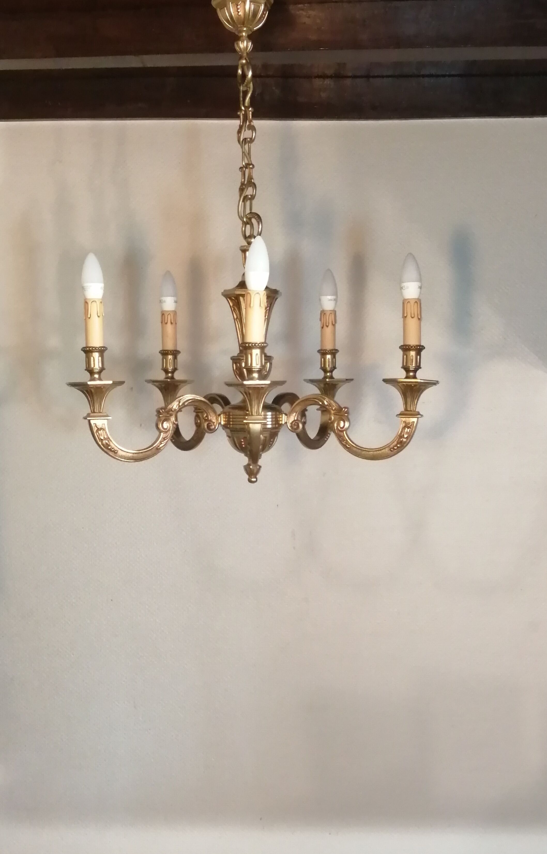 Lustre en bronze 5 bras vintage 1970