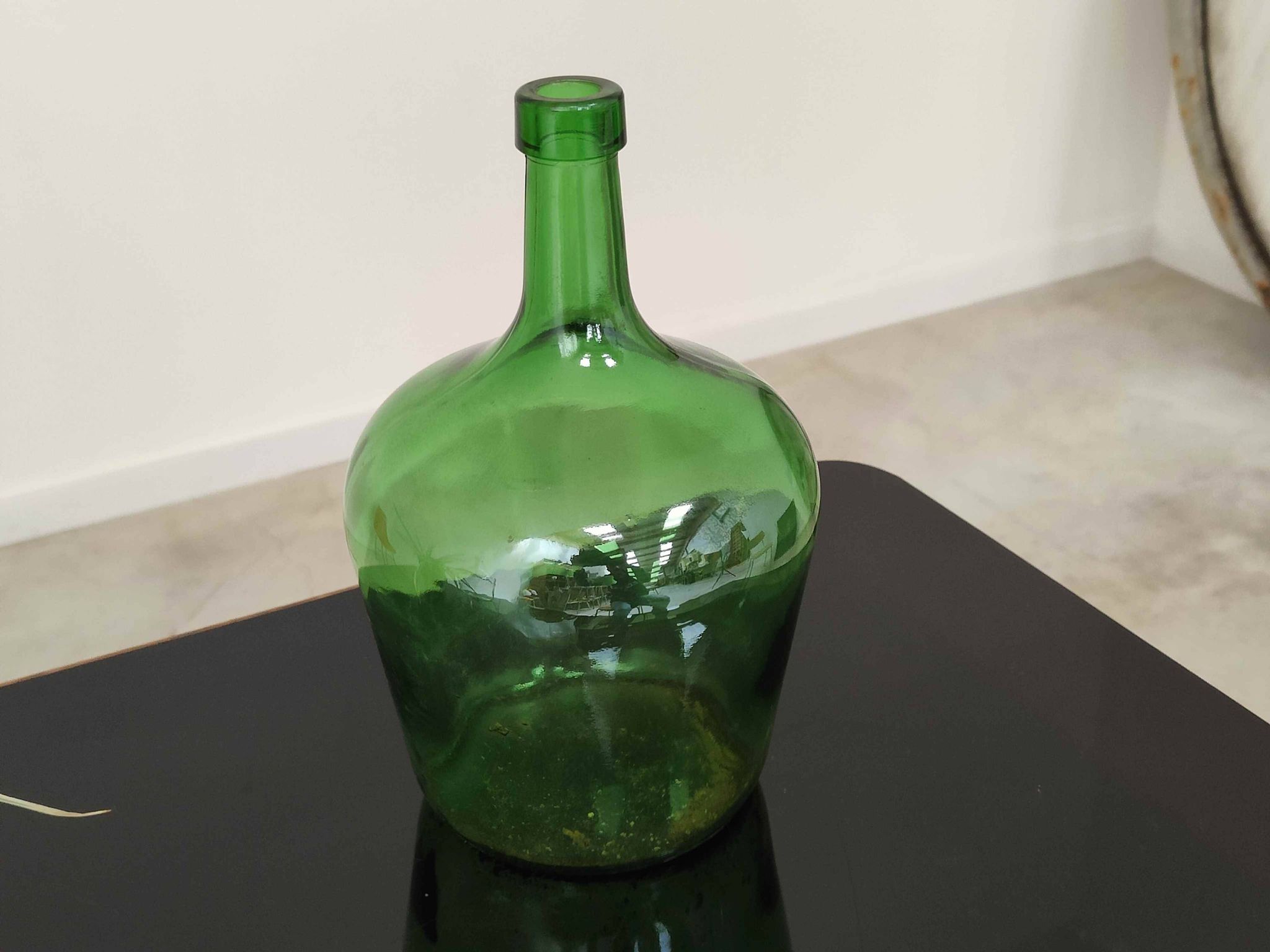 Dame Jeanne vintage emerald green glass demijohn 25cm