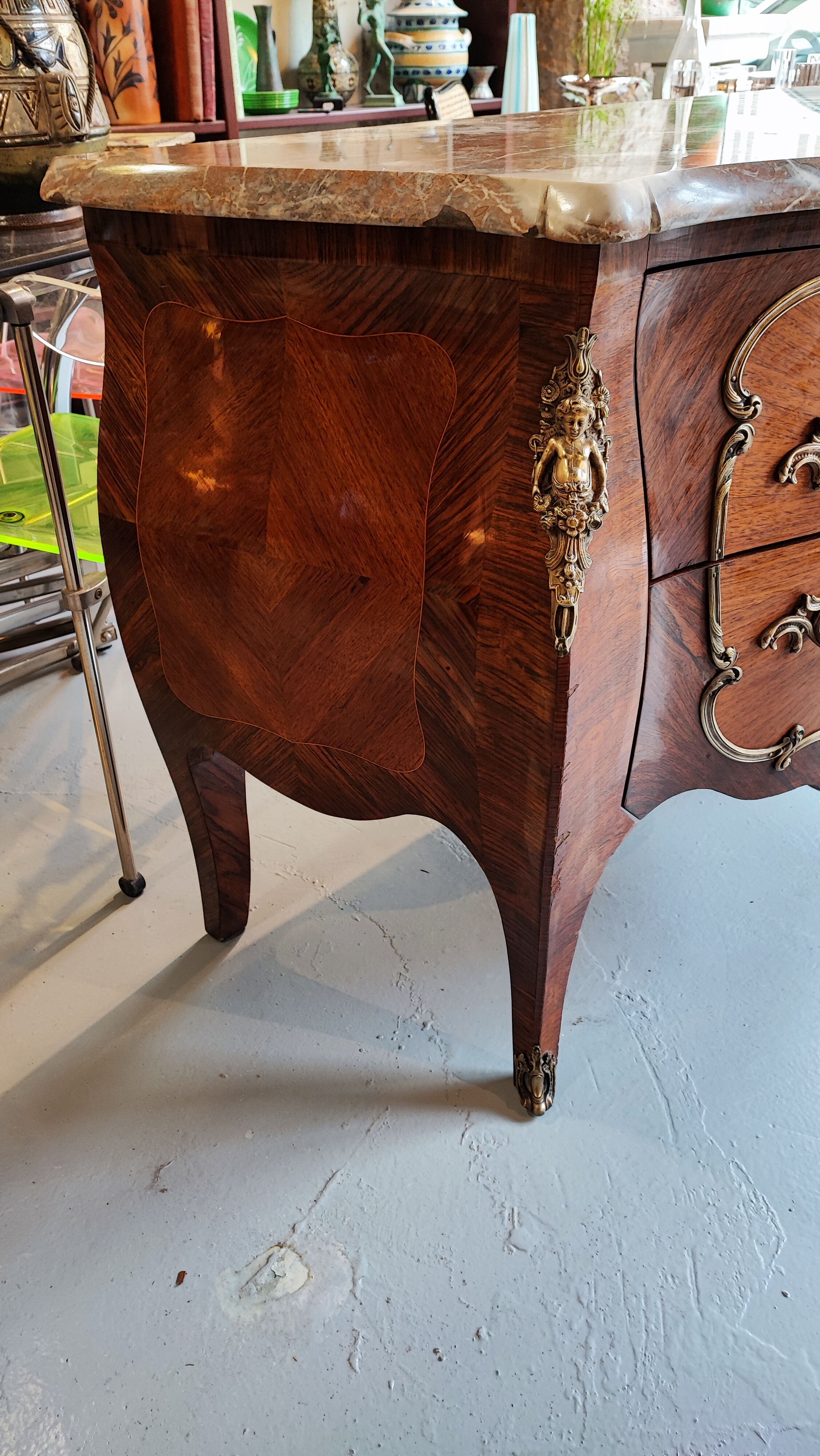 Louis XV dresser curved brown marble and bronze 1900