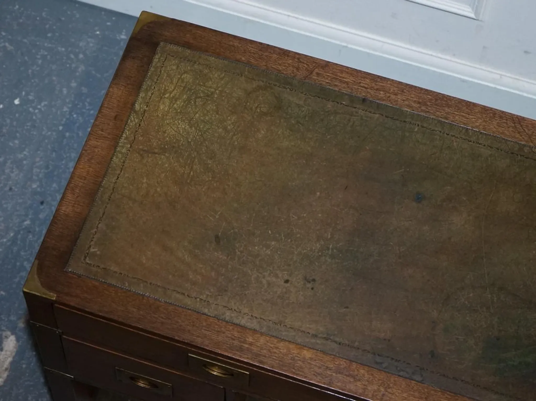 Vintage Military Campaign Desk with Leather Top from Harrods London