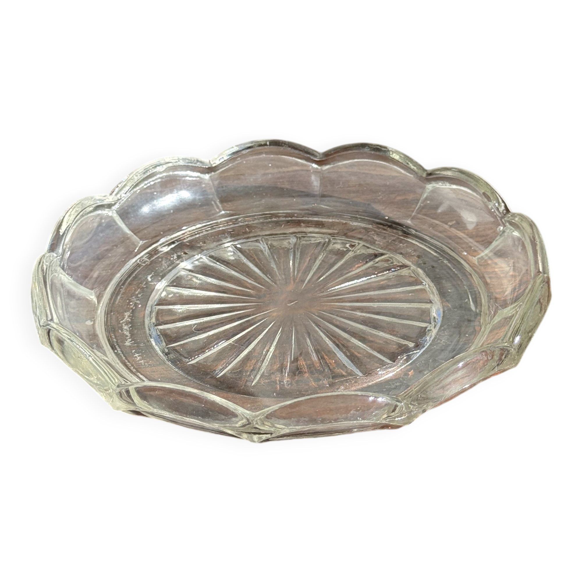 Cendrier vintage en verre moulé en forme de fleur D14 H2,5