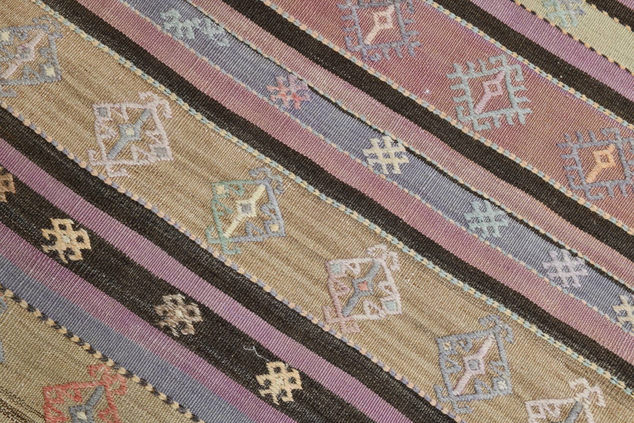 3x10 Pastel Pink & Brown Striped Kilim Runner Rug, 90x315Cm