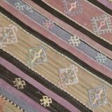 3x10 Pastel Pink & Brown Striped Kilim Runner Rug, 90x315Cm