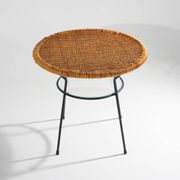Table basse avec plateau rond en rotin, années 1950