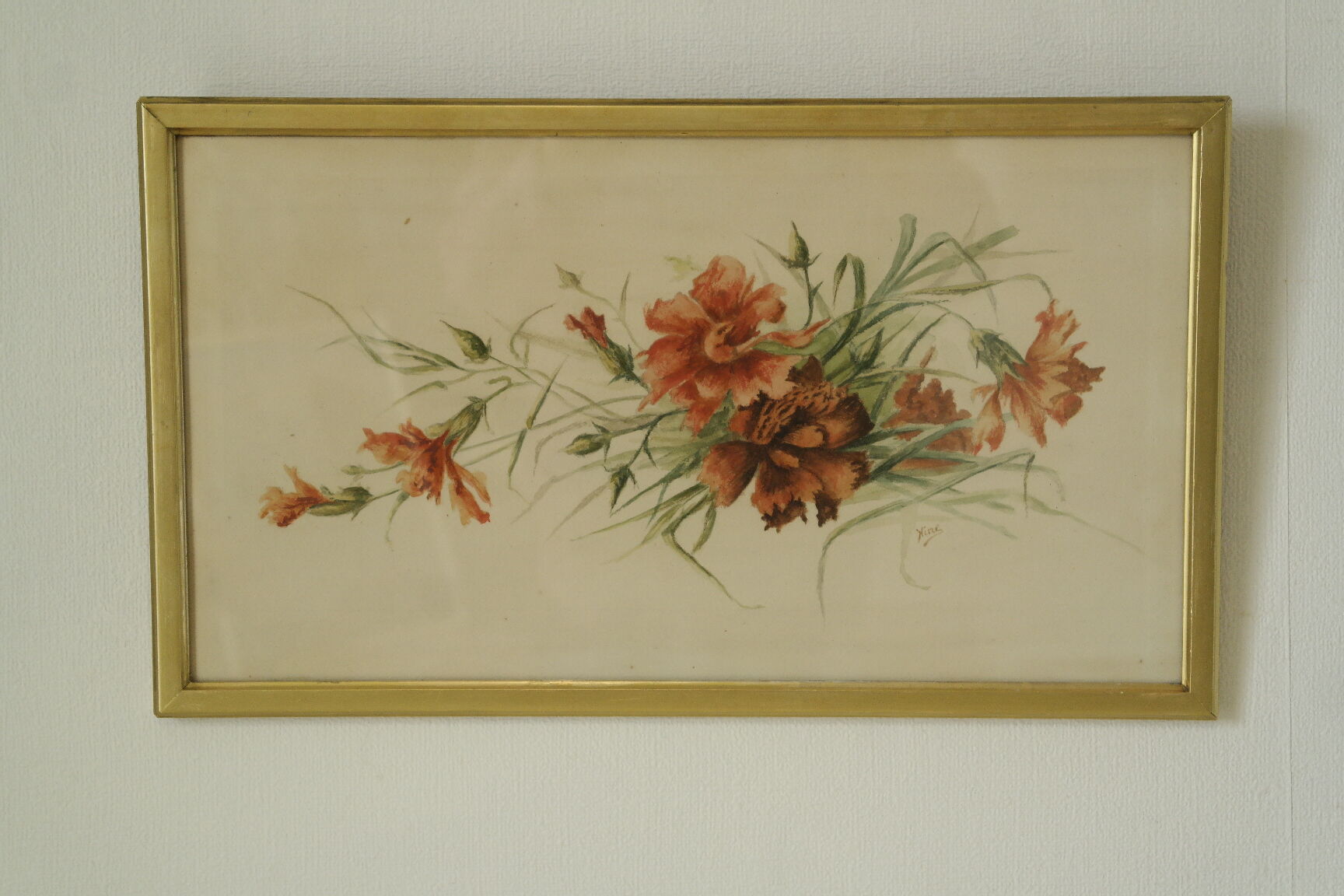 Watercolor frame golden bouquet of flowers