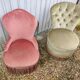 Green velvet toad armchair with vintage fringes