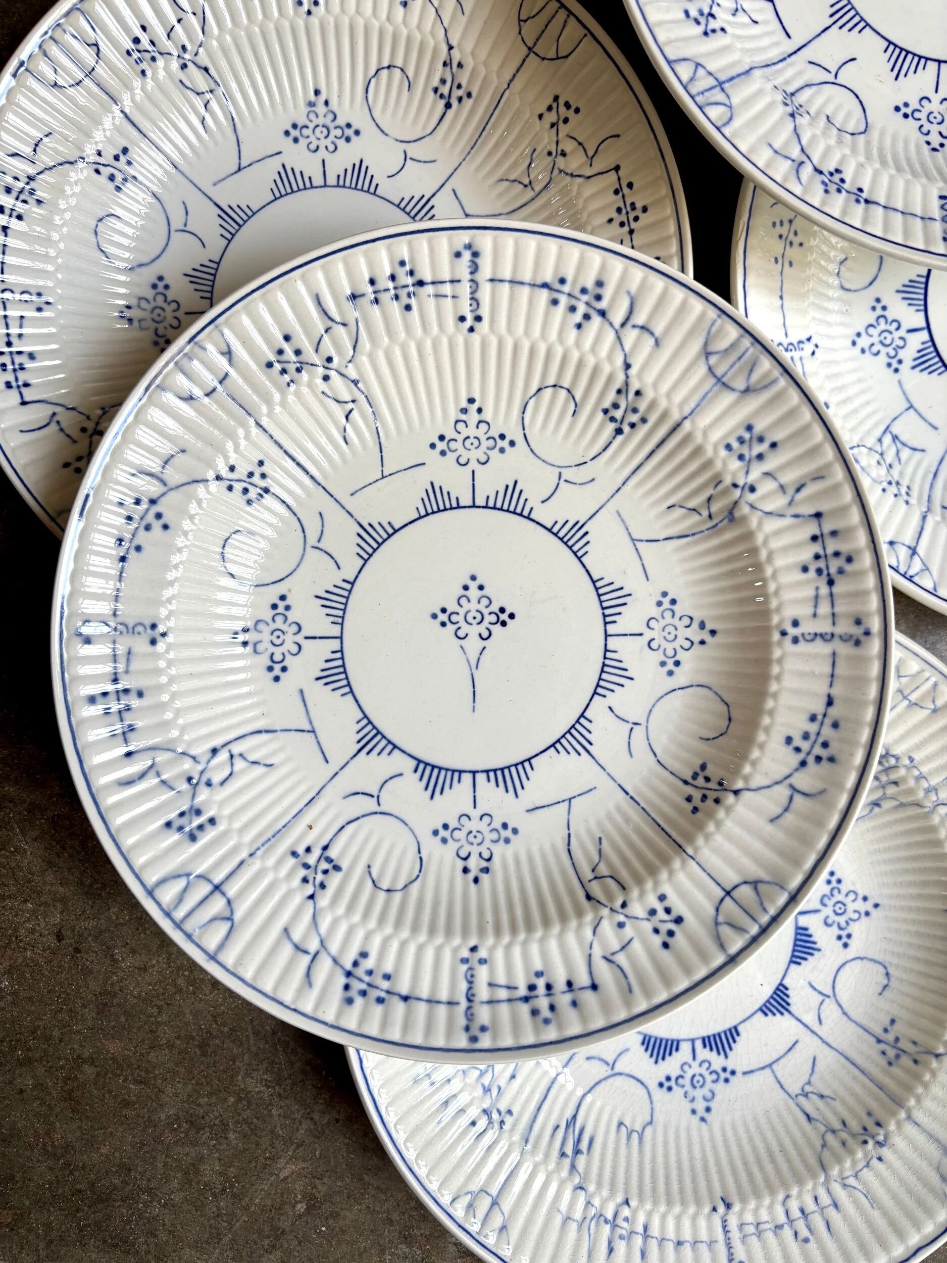 6 deep plates Boch La Louvière in blue glazed earthenware, "Copenhagen" service - 1920s-30s
