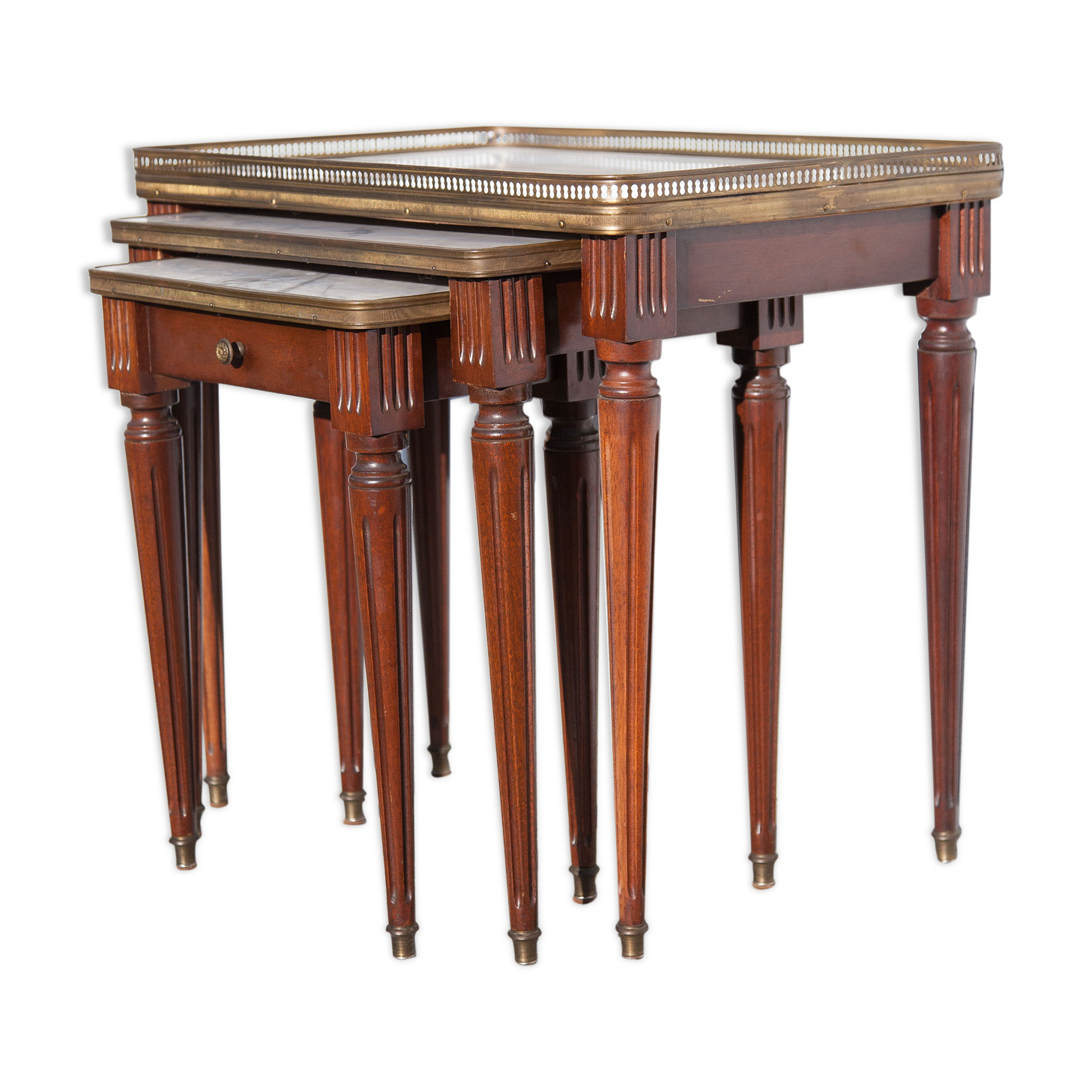 Tables gigognes bois et marbre, Louis XVI style