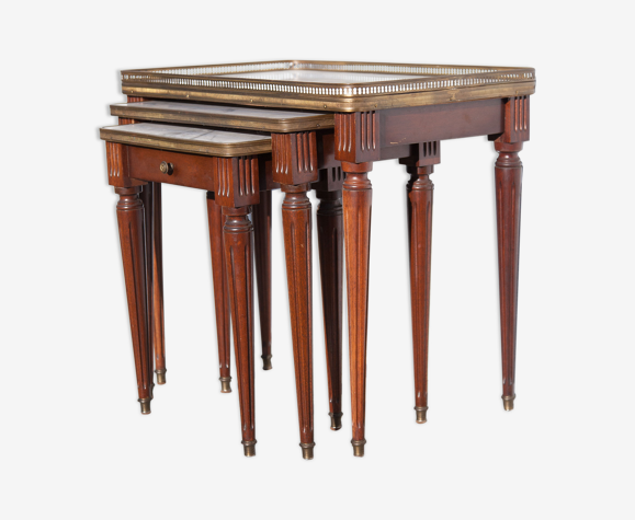 Tables gigognes bois et marbre, Louis XVI style