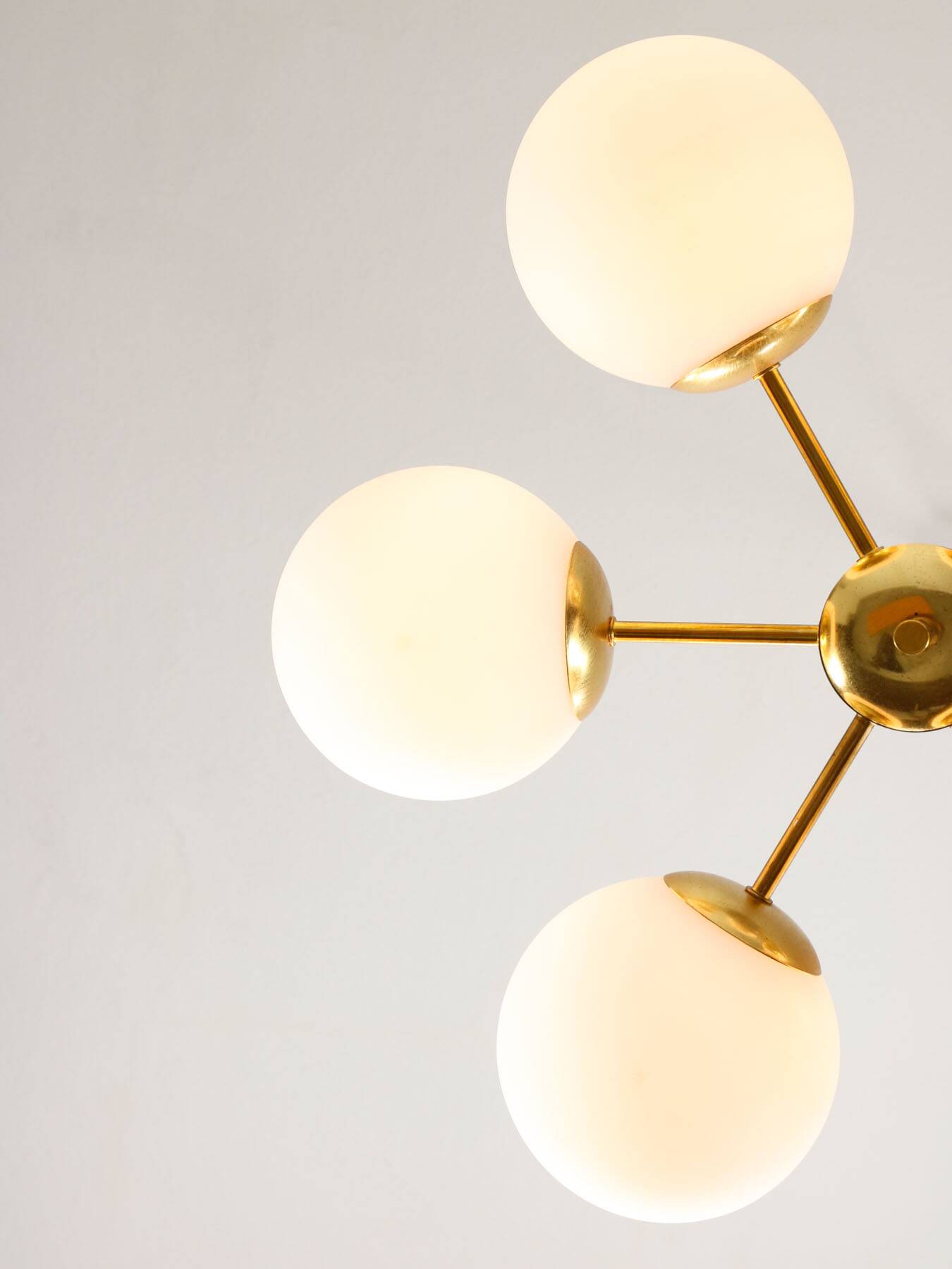 Mid-Century Modern Italian 6-Arm Sputnik Chandelier with Opaline Shades, 19